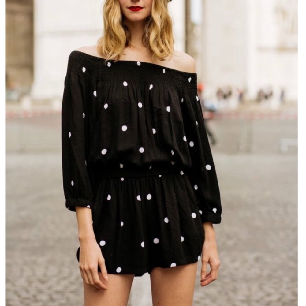 Ava Sky black white dot off the shoulder romper garcia sz S